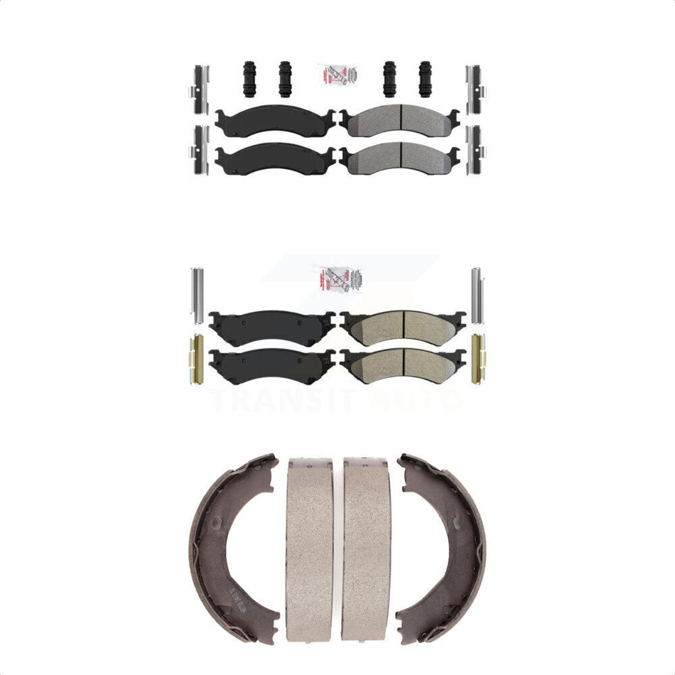 Front Rear Semi-Metallic Disc Brake Pads And Parking Shoes Kit For Ford E-350 KNN-100864