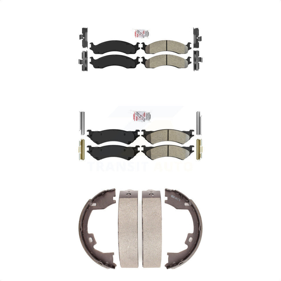 Front Rear Semi-Metallic Disc Brake Pads And Parking Shoes Kit For Ford E-350 KNN-100867
