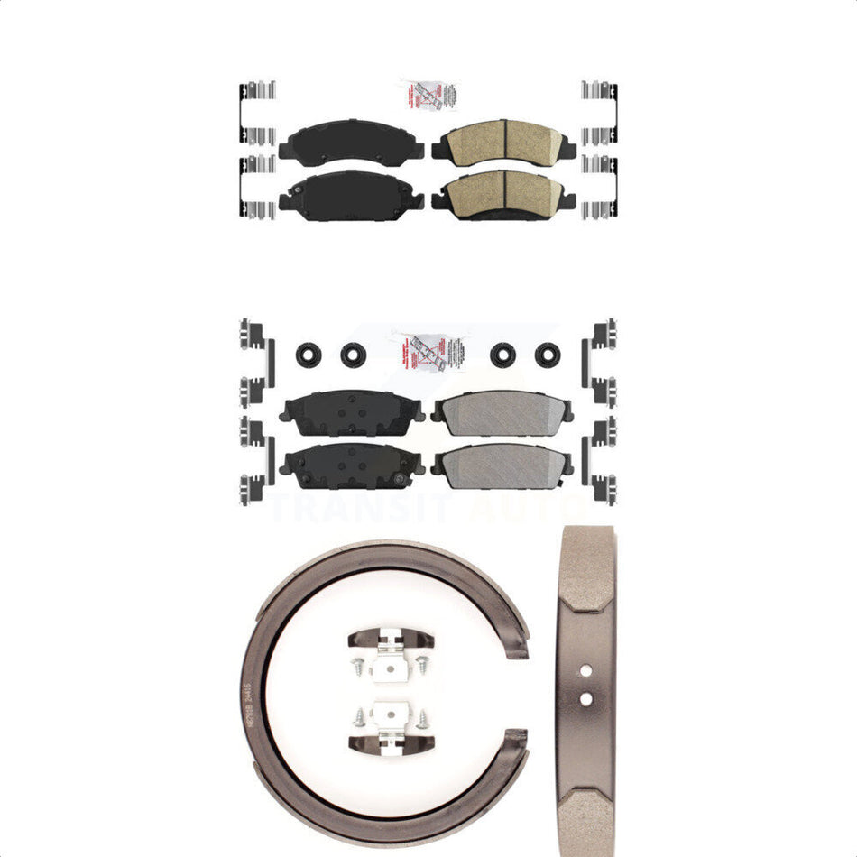 Front Ceramic Rear Semi-Metallic Disc Brake Pads And Parking Shoes Kit For GMC KNN-100874