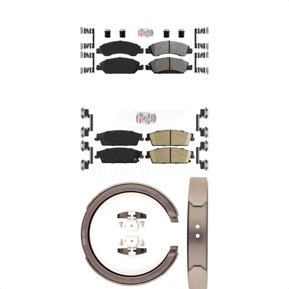 Front Semi-Metallic Rear Ceramic Disc Brake Pads And Parking Shoes Kit For GMC KNN-100878