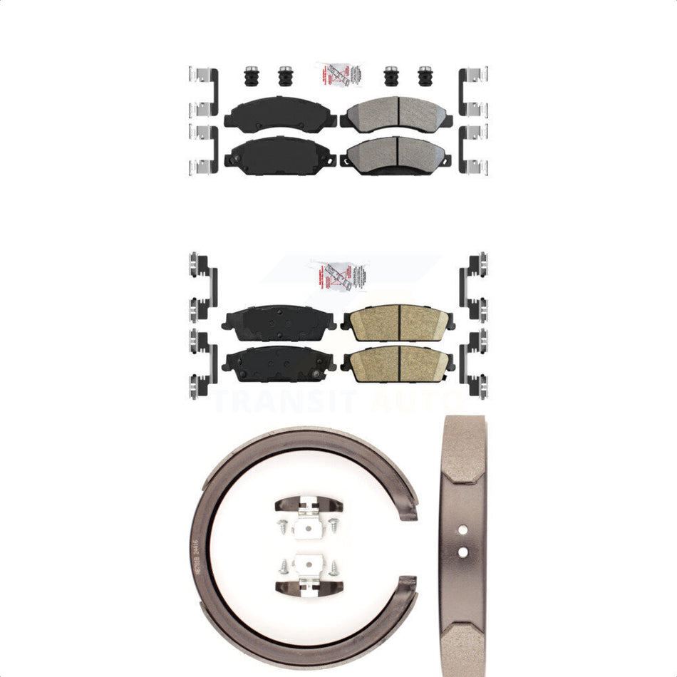 Front Semi-Metallic Rear Ceramic Disc Brake Pads And Parking Shoes Kit For GMC KNN-100881