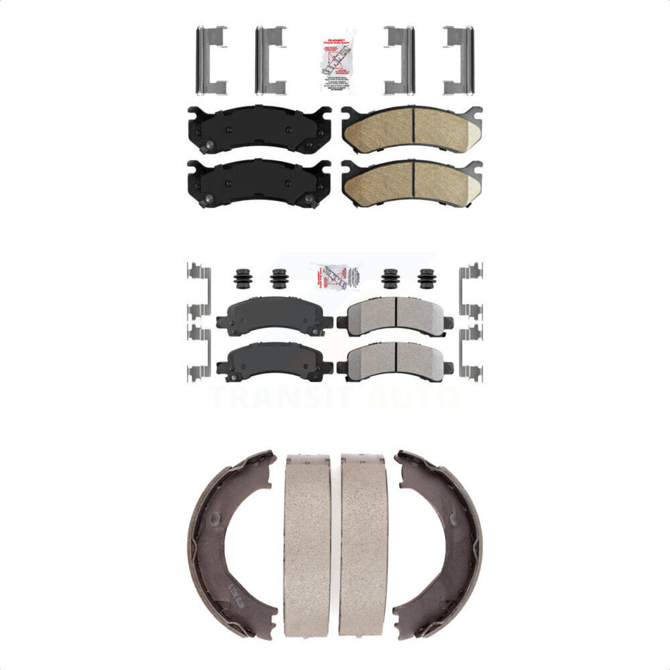 Front Ceramic Rear Semi-Metallic Disc Brake Pads And Parking Shoes Kit For GMC KNN-100917