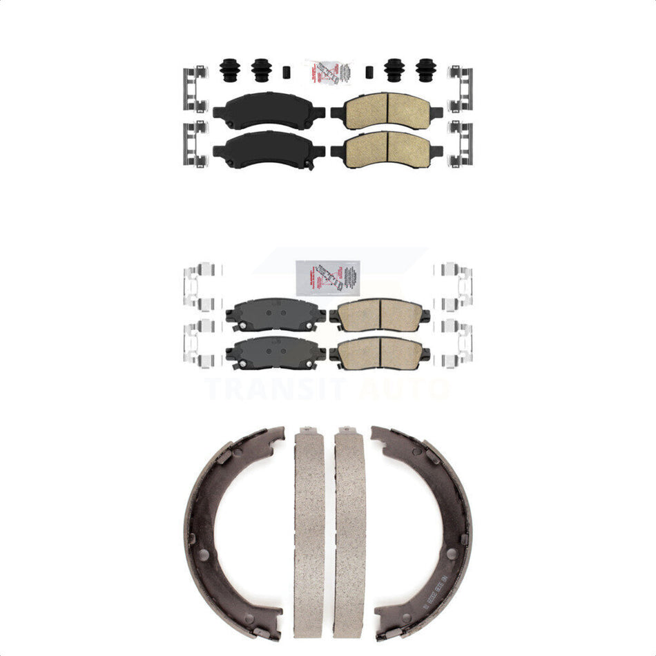 Front Rear Ceramic Disc Brake Pads And Parking Shoes Kit For GMC Acadia Buick KNN-100938