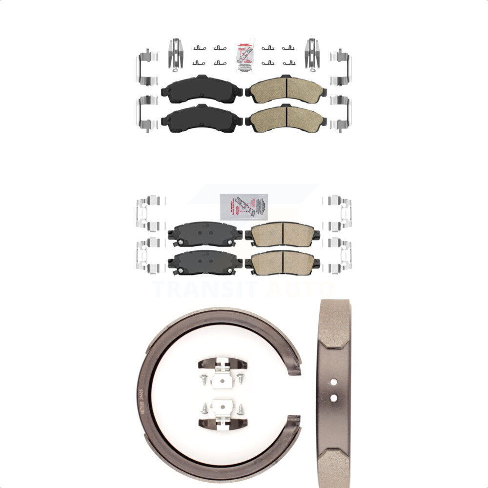 Front Rear Ceramic Disc Brake Pads And Parking Shoes Kit For GMC Chevrolet XL KNN-100941