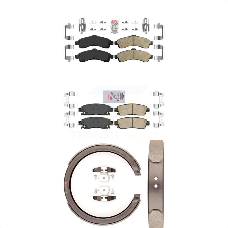 Front Rear Ceramic Disc Brake Pads And Parking Shoes Kit For GMC Chevrolet XL KNN-100941