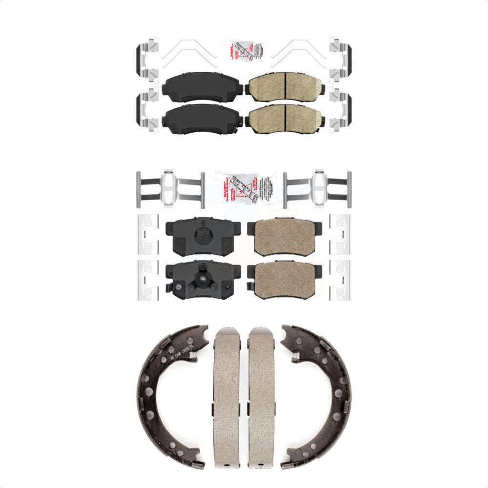Front Rear Ceramic Disc Brake Pads And Parking Shoes Kit For Honda CR-V Acura KNN-100979
