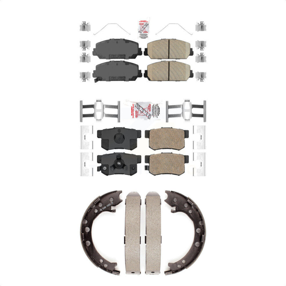 Front Rear Ceramic Disc Brake Pads And Parking Shoes Kit For 13-18 Acura RDX KNN-100990