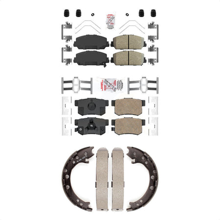 Front Rear Ceramic Disc Brake Pads And Parking Shoes Kit For 13-18 Acura RDX KNN-100991