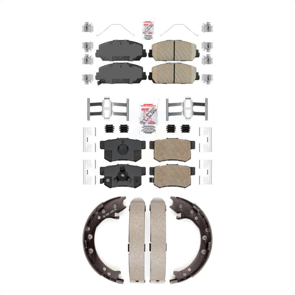 Front Rear Ceramic Disc Brake Pads And Parking Shoes Kit For 13-18 Acura RDX KNN-100992