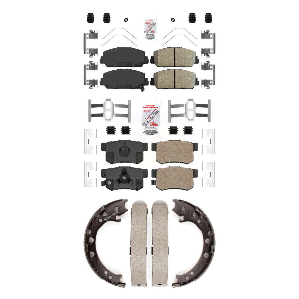 Front Rear Ceramic Disc Brake Pads And Parking Shoes Kit For 13-18 Acura RDX KNN-100993