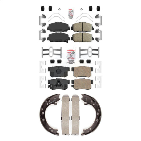 Front Rear Ceramic Disc Brake Pads And Parking Shoes Kit For 13-18 Acura RDX KNN-100993