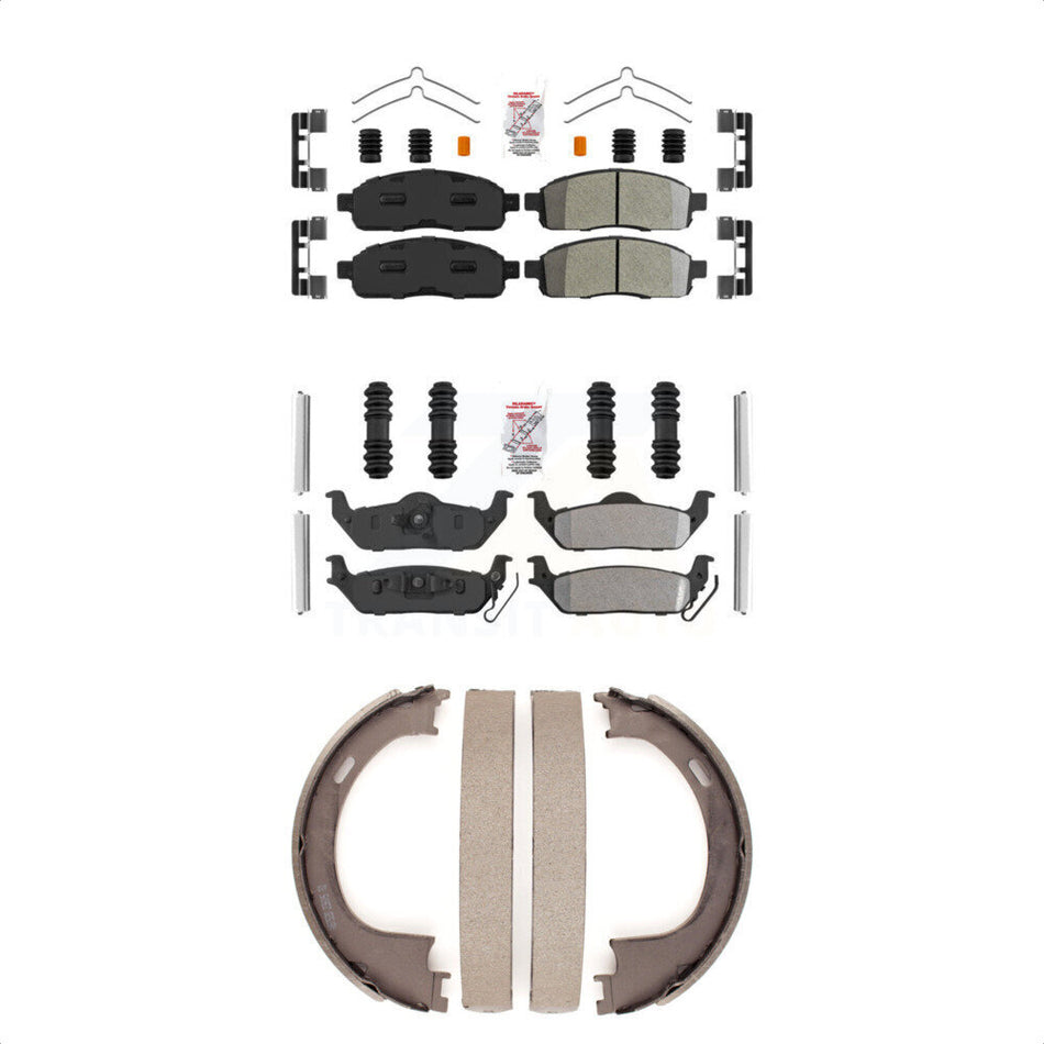 Front Rear Semi-Metallic Disc Brake Pads And Parking Shoes Kit For Ford F-150 KNN-101032