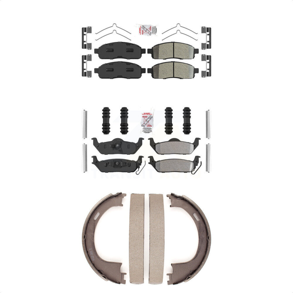 Front Rear Semi-Metallic Disc Brake Pads And Parking Shoes Kit For Ford F-150 KNN-101033