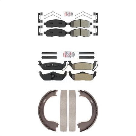 Front Rear Semi-Metallic Disc Brake Pads And Parking Shoes Kit For Ford F-150 KNN-101035
