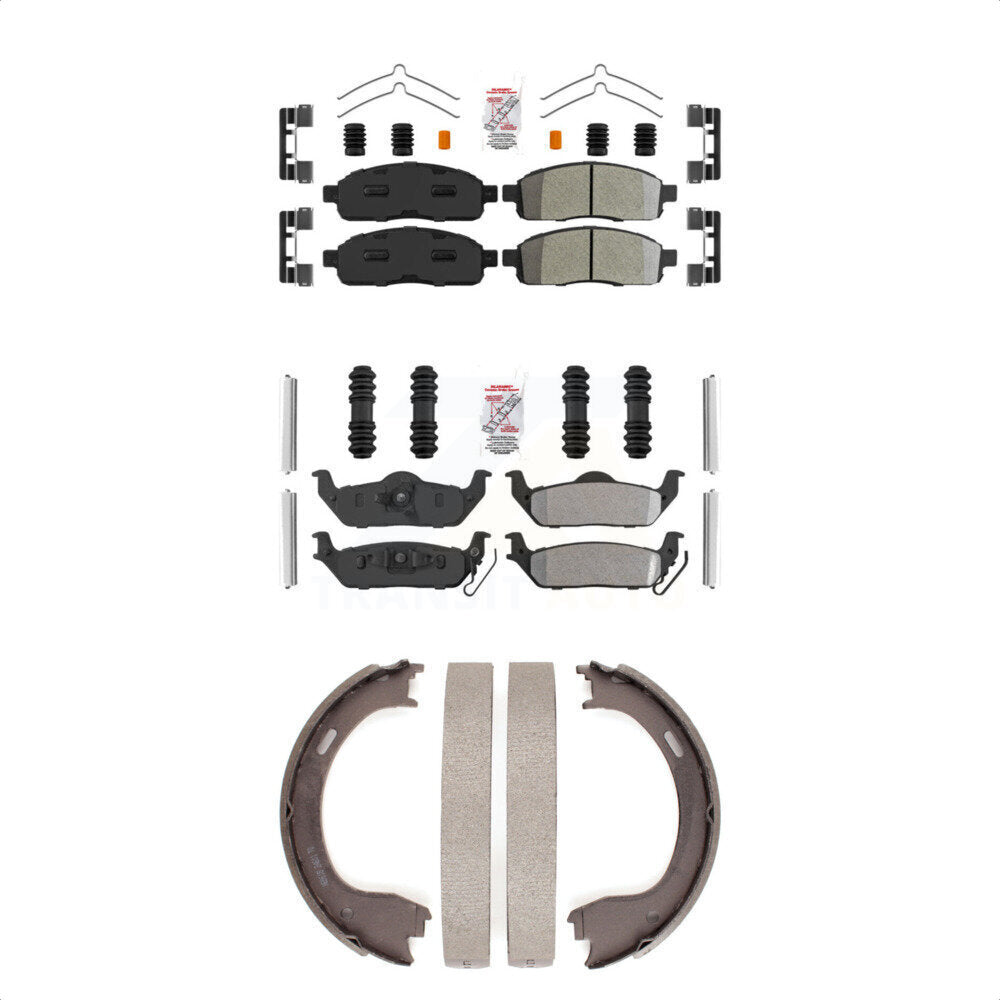 Front Rear Semi-Metallic Disc Brake Pads And Parking Shoes Kit For Ford F-150 KNN-101036