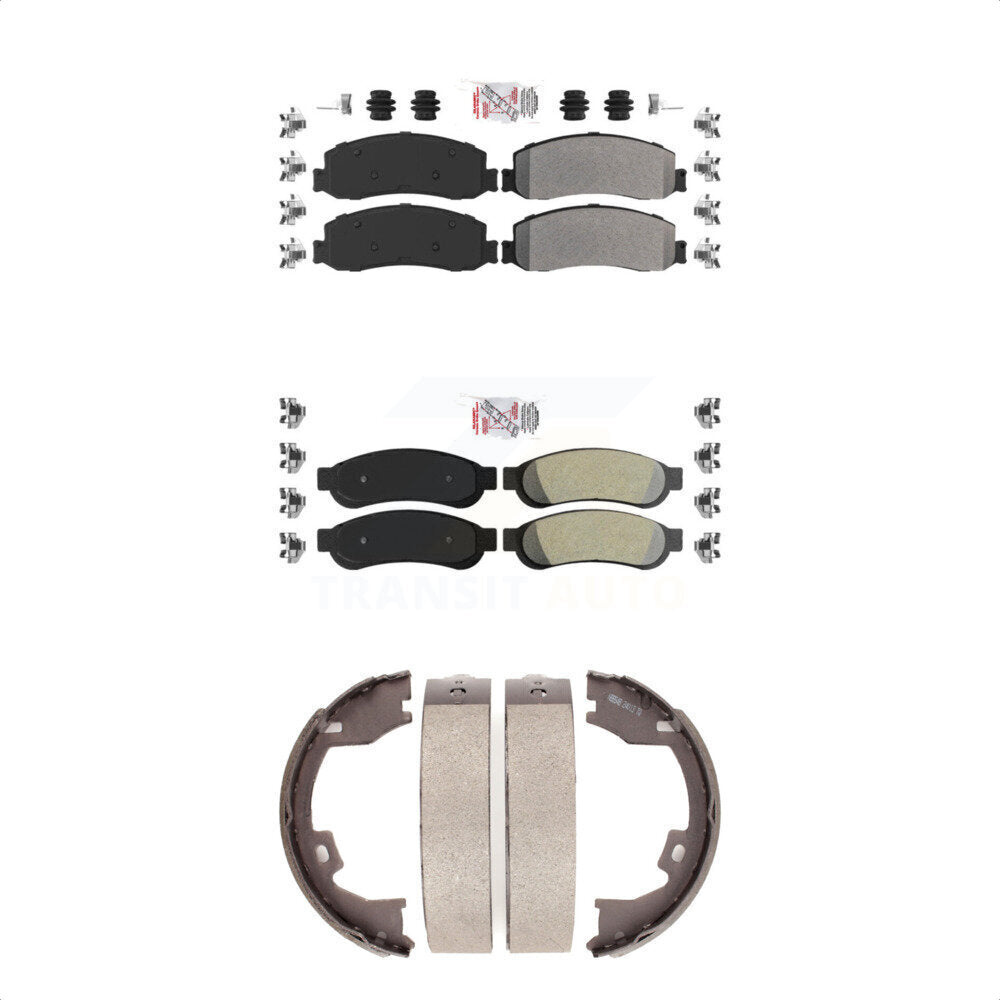 Front Rear Semi-Metallic Disc Brake Pads And Parking Shoes Kit For Ford F-350 KNN-101051