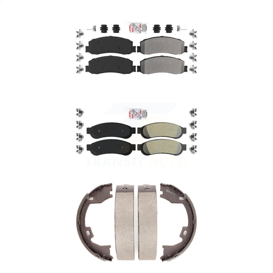 Front Rear Semi-Metallic Disc Brake Pads And Parking Shoes Kit For Ford F-350 KNN-101051