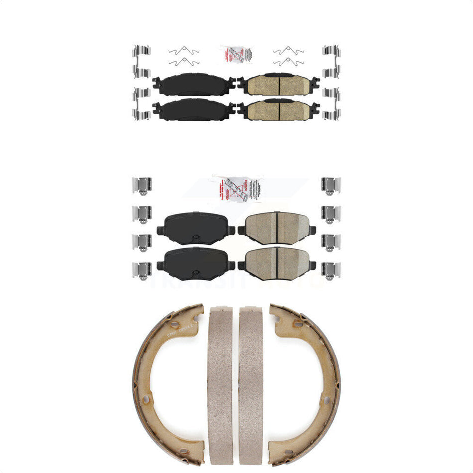 Front Rear Ceramic Disc Brake Pads And Parking Shoes Kit For 10-12 Lincoln MKT KNN-101105