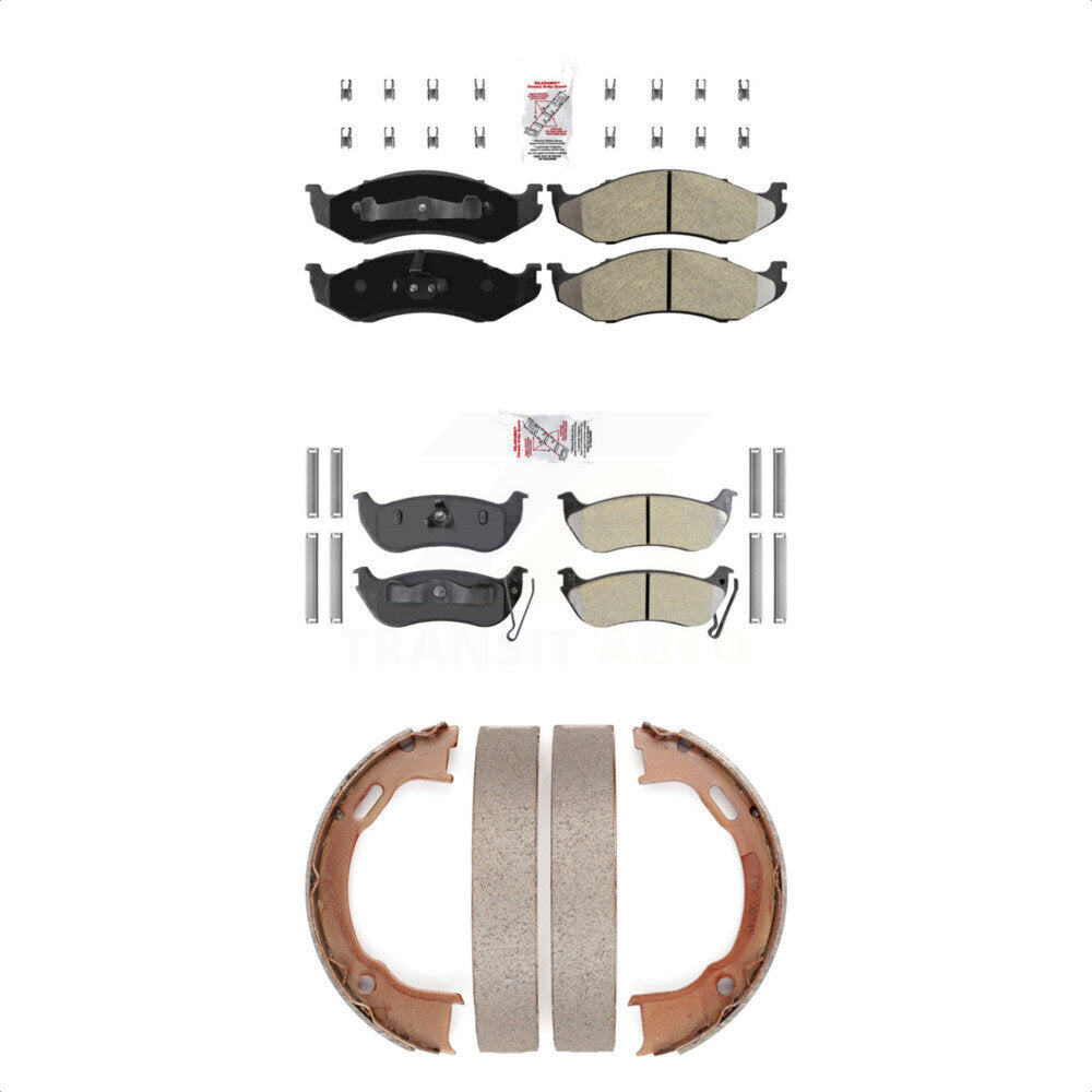 Front Rear Semi-Metallic Disc Brake Pads And Parking Shoes Kit For Jeep TJ KNN-101113