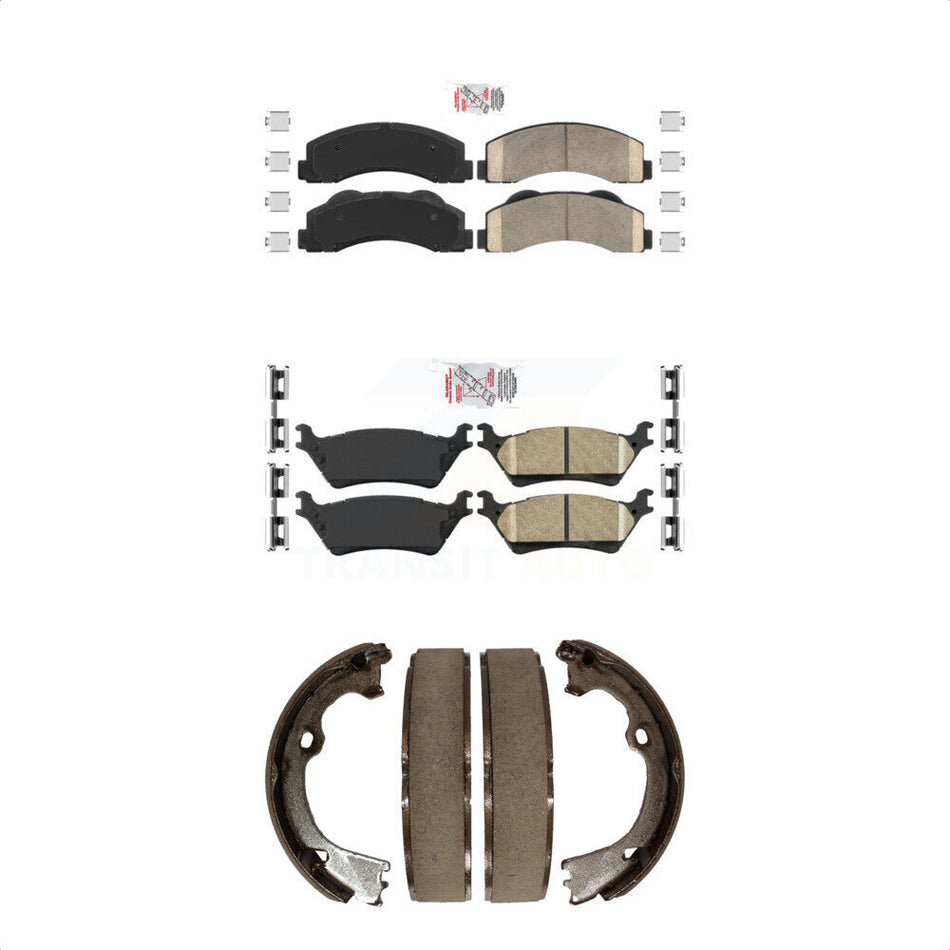 Front Rear Ceramic Disc Brake Pads And Parking Shoes Kit For Ford F-150 KNN-101165
