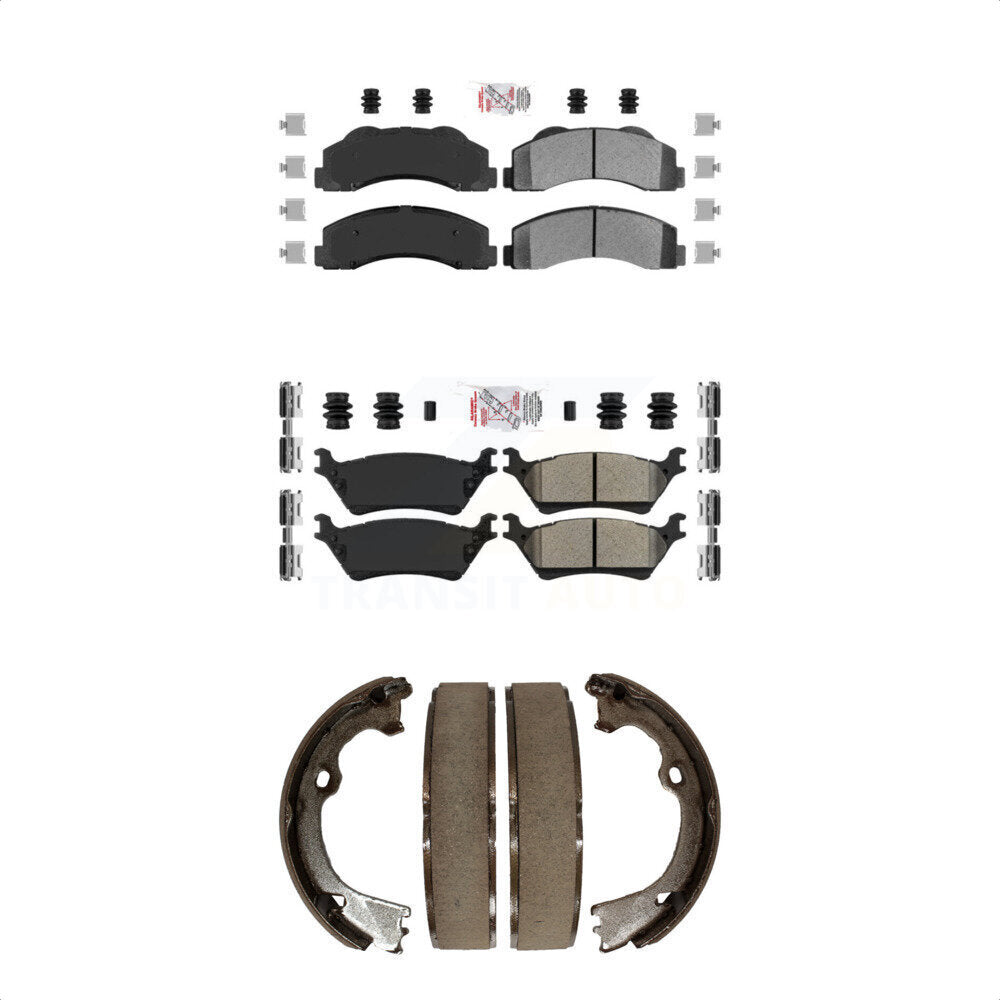 Front Rear Semi-Metallic Disc Brake Pads And Parking Shoes Kit For Ford F-150 KNN-101168