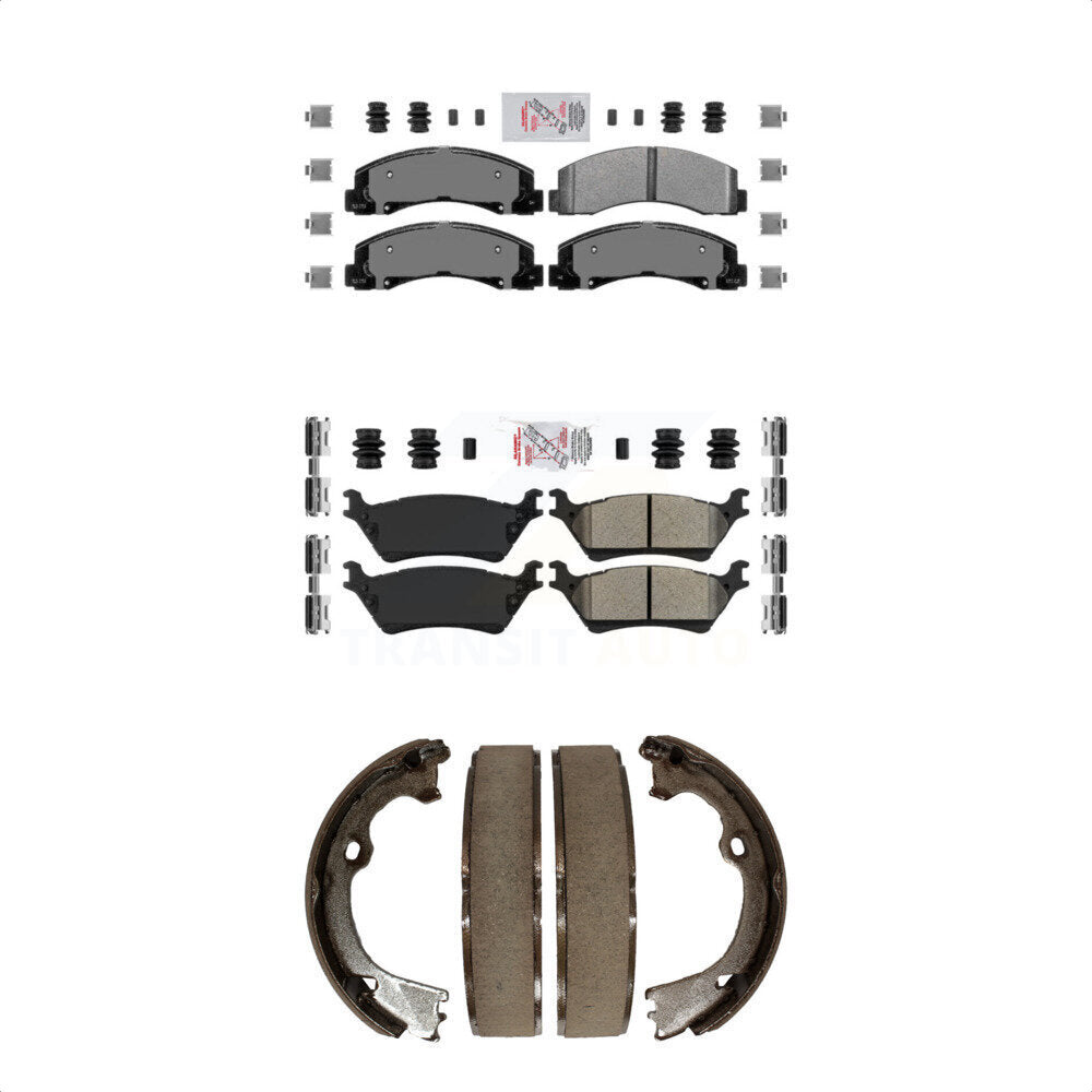 Front Rear Semi-Metallic Disc Brake Pads And Parking Shoes Kit For Ford F-150 KNN-101182