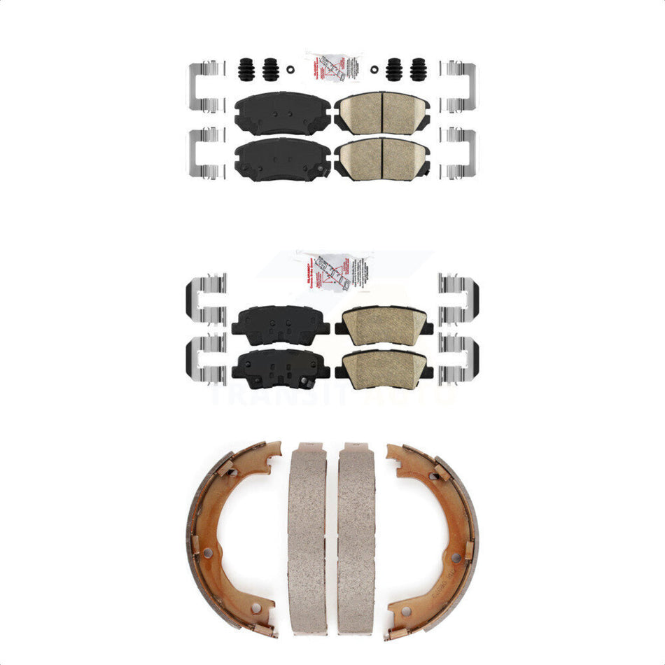 Front Rear Ceramic Disc Brake Pads And Parking Shoes Kit For 07-09 Kia Amanti KNN-101209