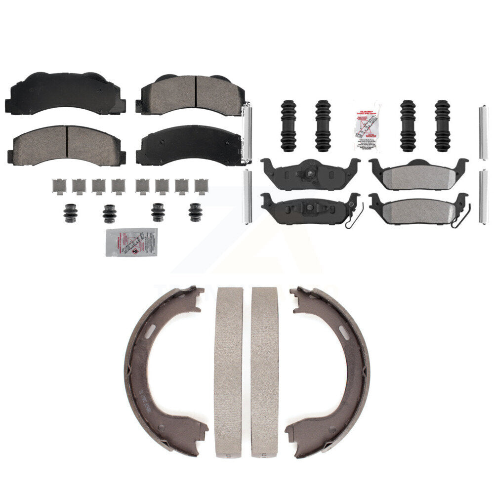 Front Ceramic Rear Semi-Metallic Disc Brake Pads And Parking Shoes Kit For KNN-101247