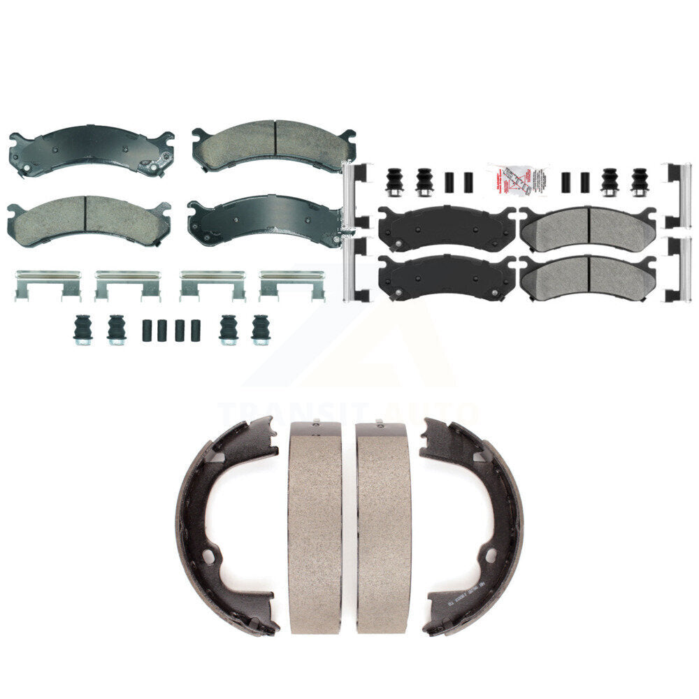 Front Ceramic Rear Semi-Metallic Disc Brake Pads And Parking Shoes Kit For GMC KNN-101253