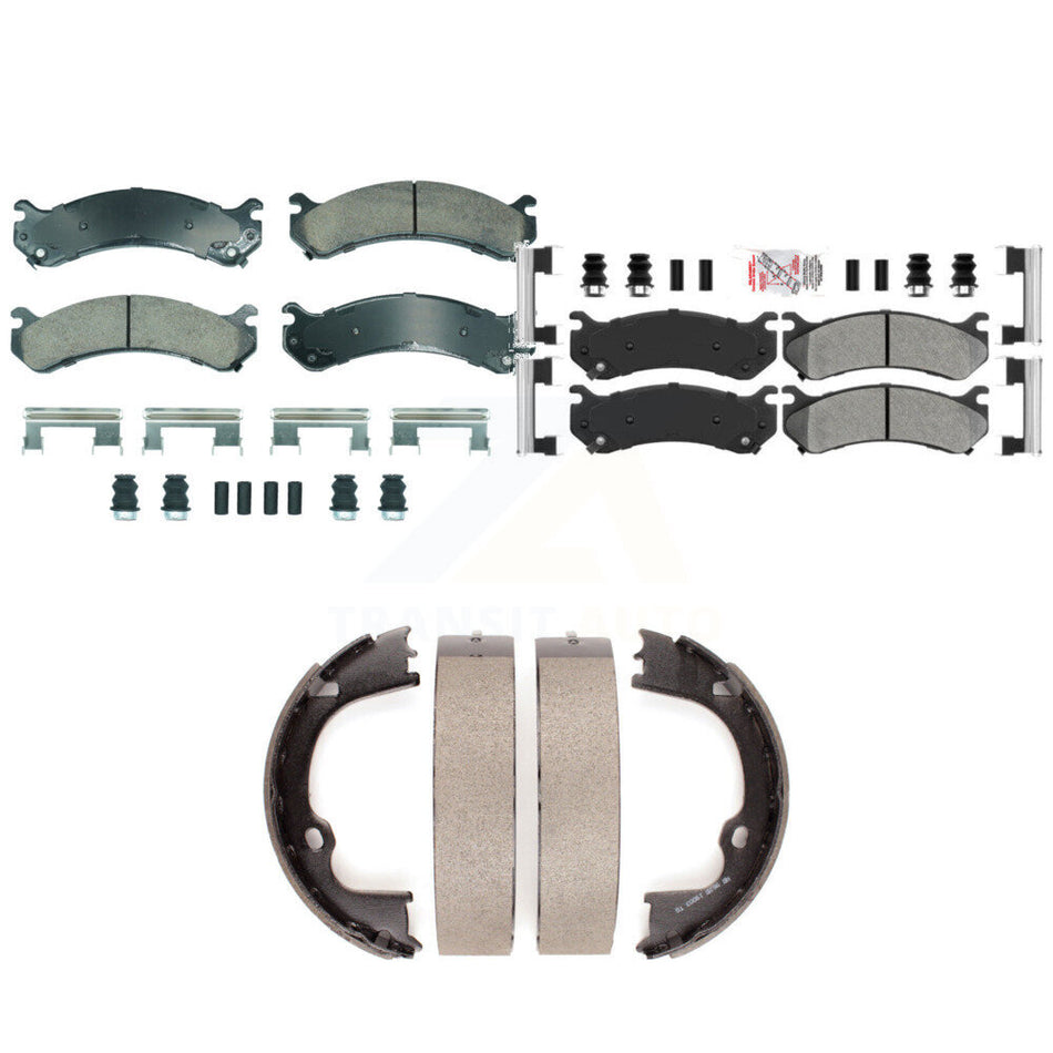 Front Ceramic Rear Semi-Metallic Disc Brake Pads And Parking Shoes Kit For GMC KNN-101253