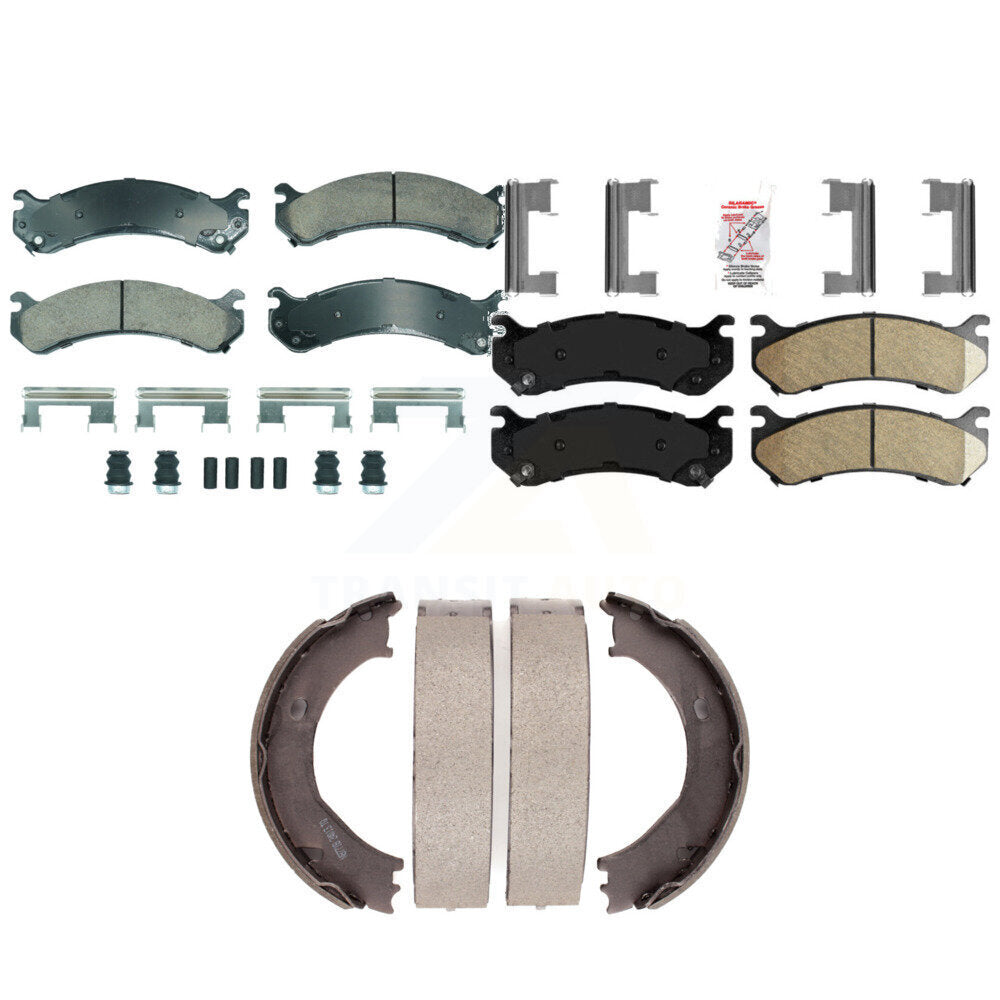 Front Rear Ceramic Disc Brake Pads And Parking Shoes Kit For Chevrolet GMC HD KNN-101256