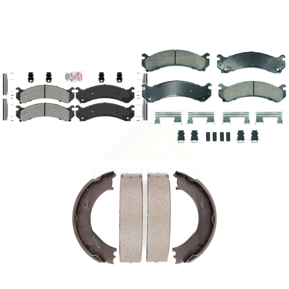 Front Semi-Metallic Rear Ceramic Disc Brake Pads And Parking Shoes Kit For GMC KNN-101258