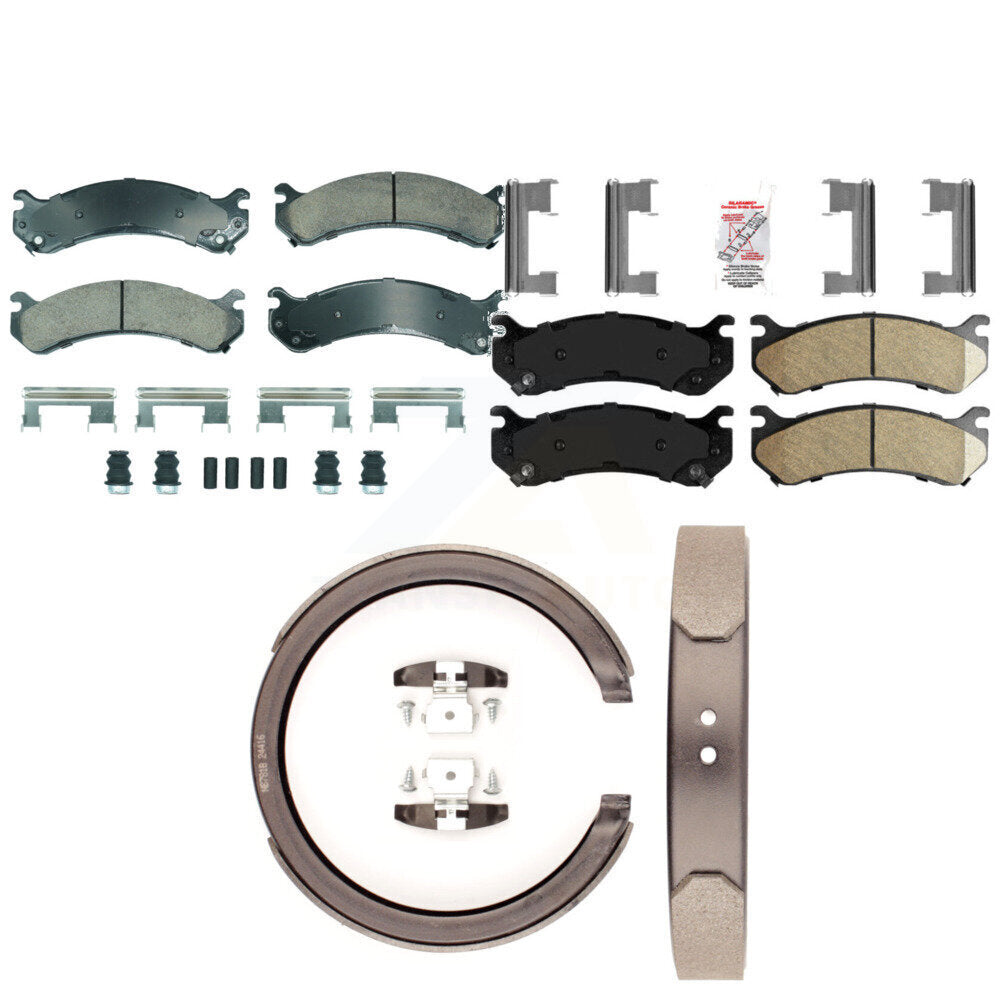 Front Rear Ceramic Disc Brake Pads And Parking Shoes Kit For GMC Chevrolet HD KNN-101263