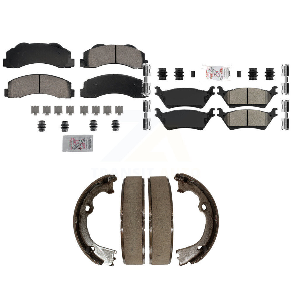 Front Ceramic Rear Semi-Metallic Disc Brake Pads And Parking Shoes Kit For KNN-101266