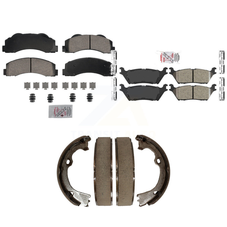 Front Rear Ceramic Disc Brake Pads And Parking Shoes Kit For Ford F-150 KNN-101269