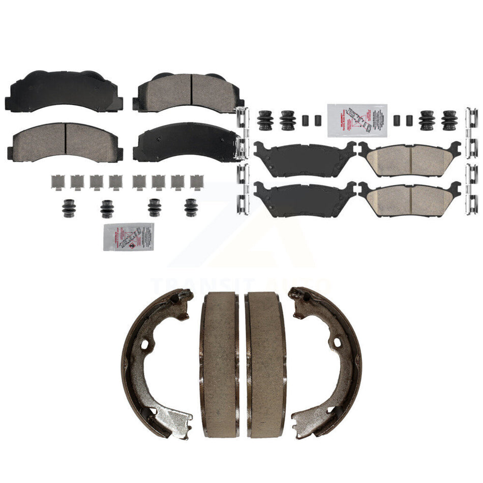 Front Rear Ceramic Disc Brake Pads And Parking Shoes Kit For Ford F-150 KNN-101270