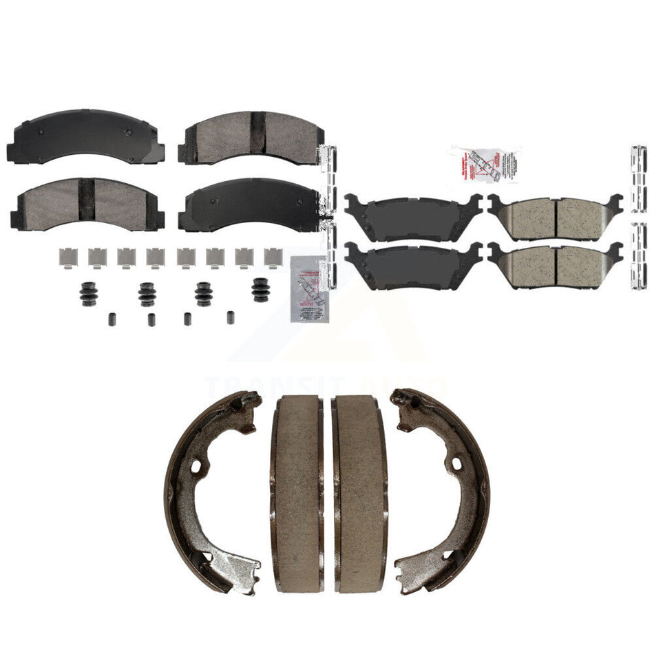 Front Rear Ceramic Disc Brake Pads And Parking Shoes Kit For Ford F-150 KNN-101273
