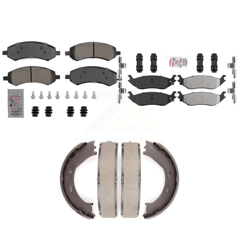 Front Rear Semi-Metallic Disc Brake Pads And Parking Shoes Kit For Dodge Ram KNN-101276