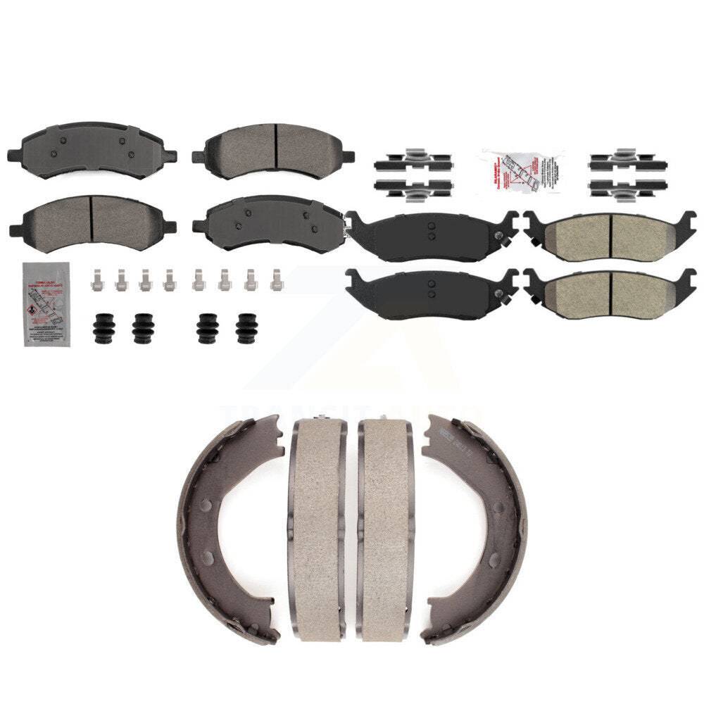 Front Rear Semi-Metallic Disc Brake Pads And Parking Shoes Kit For Dodge Ram KNN-101277