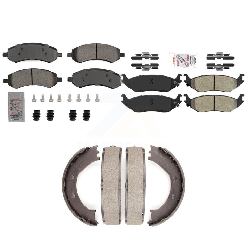 Front Rear Semi-Metallic Disc Brake Pads And Parking Shoes Kit For Dodge Ram KNN-101277