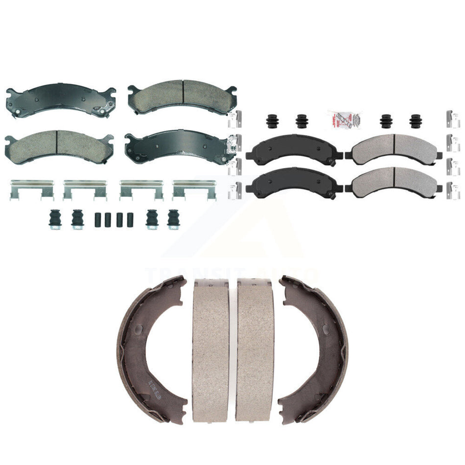 Front Ceramic Rear Semi-Metallic Disc Brake Pads And Parking Shoes Kit For GMC KNN-101282