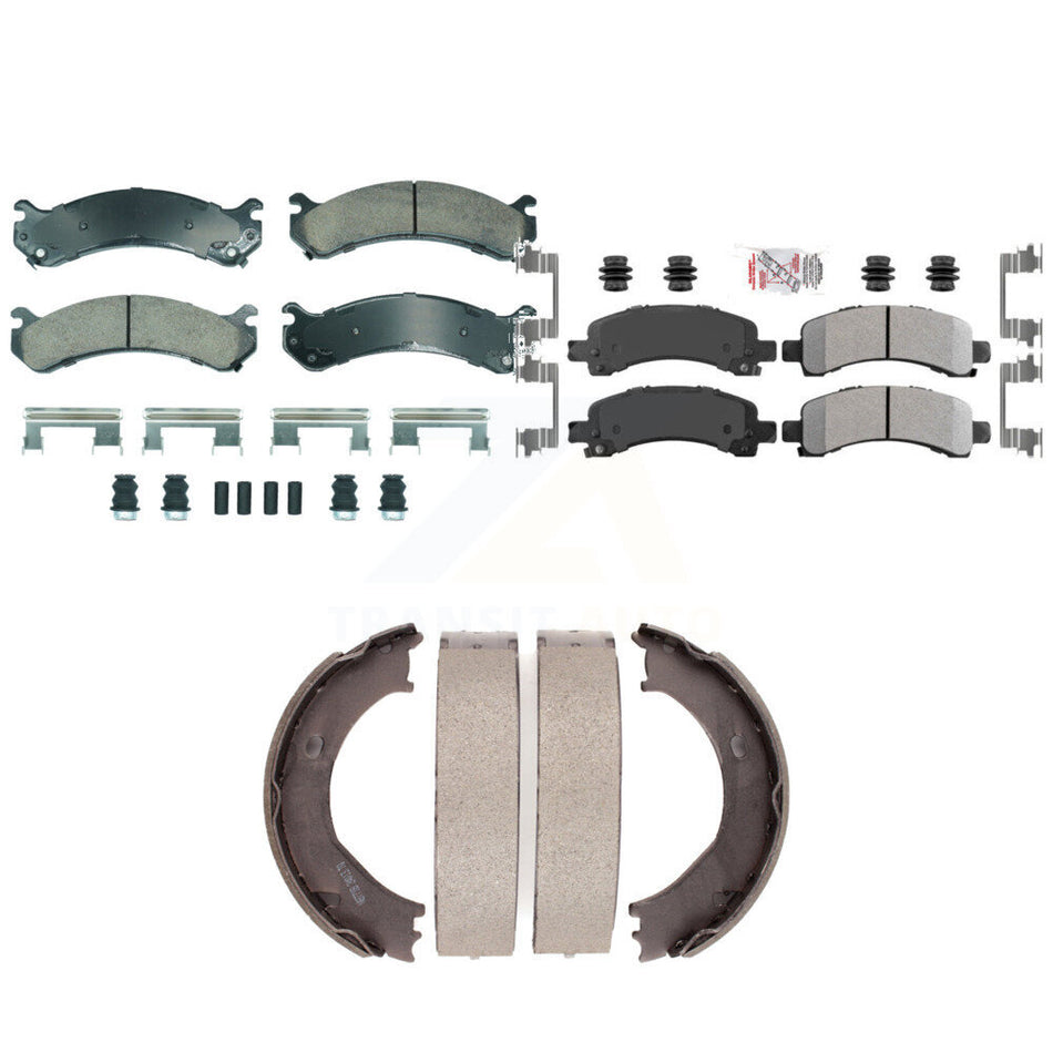 Front Ceramic Rear Semi-Metallic Disc Brake Pads And Parking Shoes Kit For GMC KNN-101283