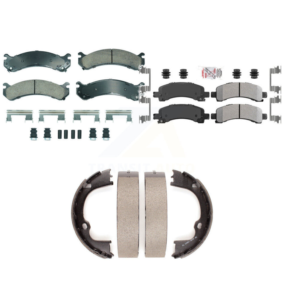 Front Ceramic Rear Semi-Metallic Disc Brake Pads And Parking Shoes Kit For GMC KNN-101286