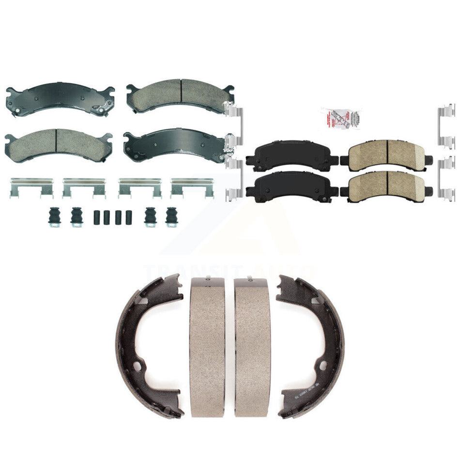 Front Rear Ceramic Disc Brake Pads And Parking Shoes Kit For Chevrolet GMC KNN-101287