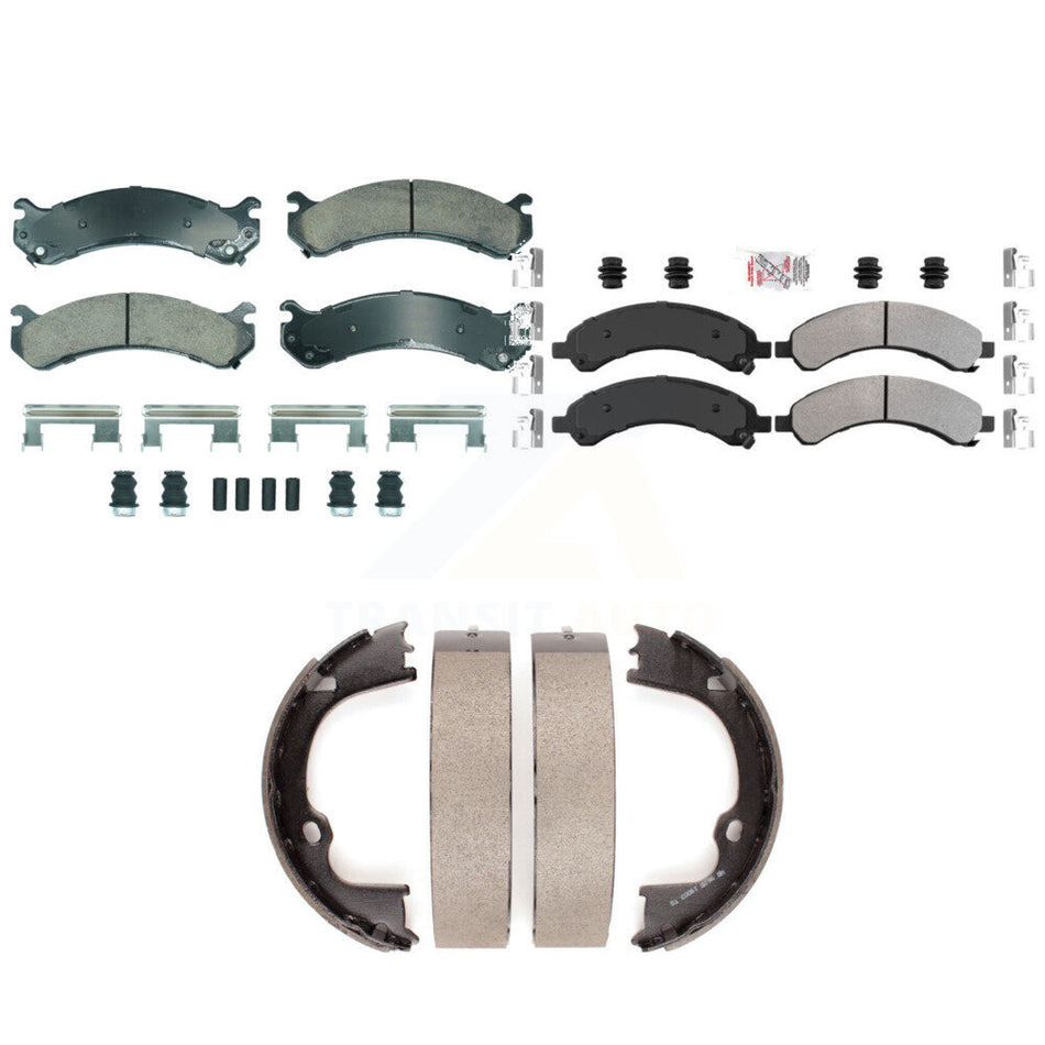 Front Ceramic Rear Semi-Metallic Disc Brake Pads And Parking Shoes Kit For KNN-101288