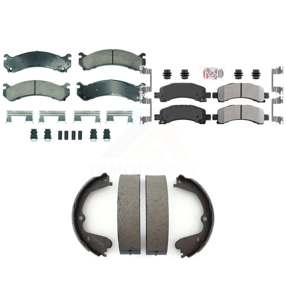 Front Ceramic Rear Semi-Metallic Disc Brake Pads And Parking Shoes Kit For GMC KNN-101289