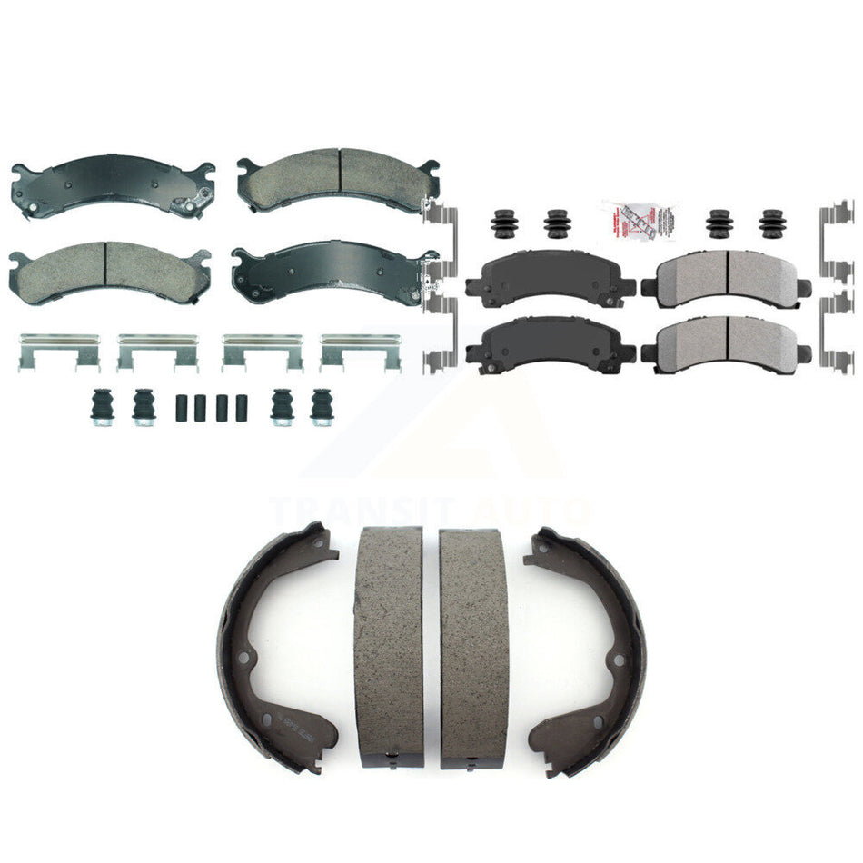 Front Ceramic Rear Semi-Metallic Disc Brake Pads And Parking Shoes Kit For GMC KNN-101289