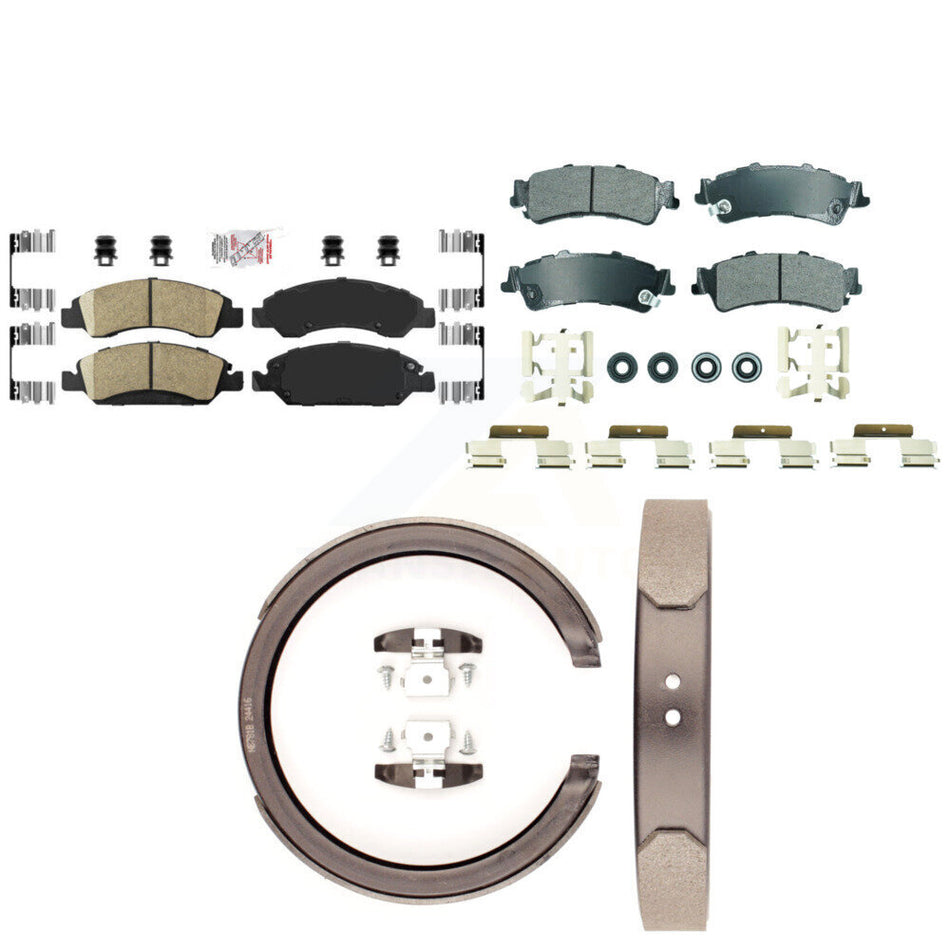Front Ceramic Rear Semi-Metallic Disc Brake Pads And Parking Shoes Kit For GMC KNN-101298