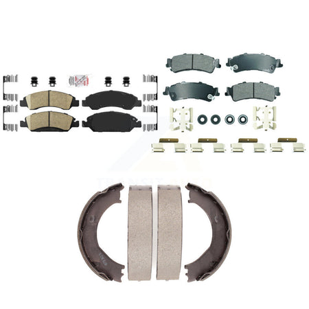 Front Ceramic Rear Semi-Metallic Disc Brake Pads And Parking Shoes Kit For GMC KNN-101302
