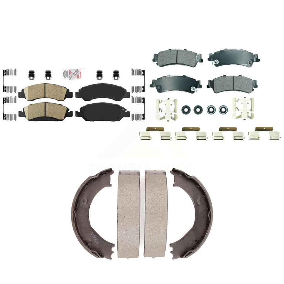 Front Ceramic Rear Semi-Metallic Disc Brake Pads And Parking Shoes Kit For GMC KNN-101302